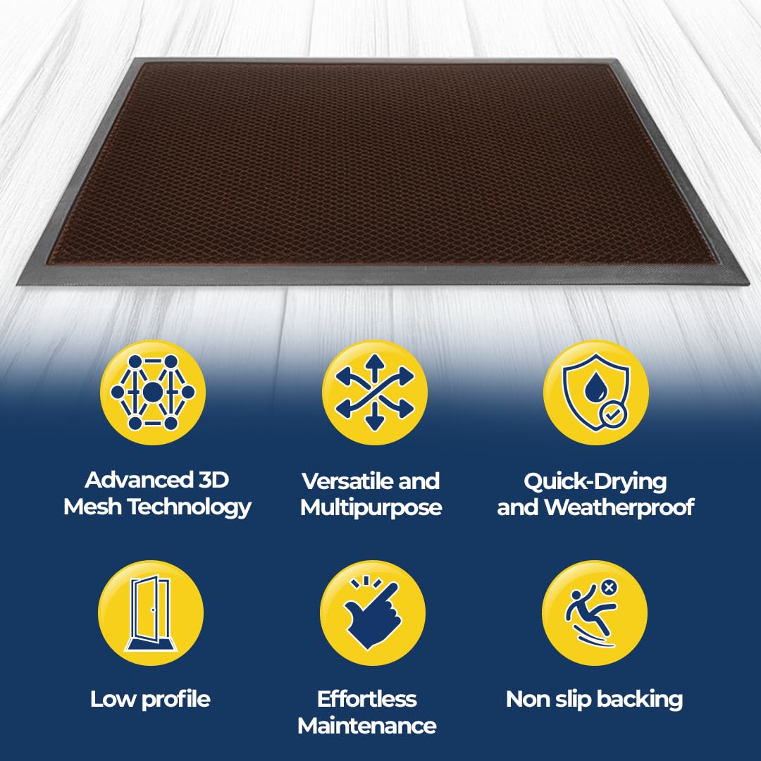 Muddy Mat® Meshy Mat™ Door Mat Heavy-Duty Quick-Dry Floor Mat, Sand & Dirt Trapper for Indoor & Outdoor, Ideal for Entrance, Mudrooms,Patios & Garages,Low-Profile,Non-Slip,Washable– Brown 23"x35"x0.4"
