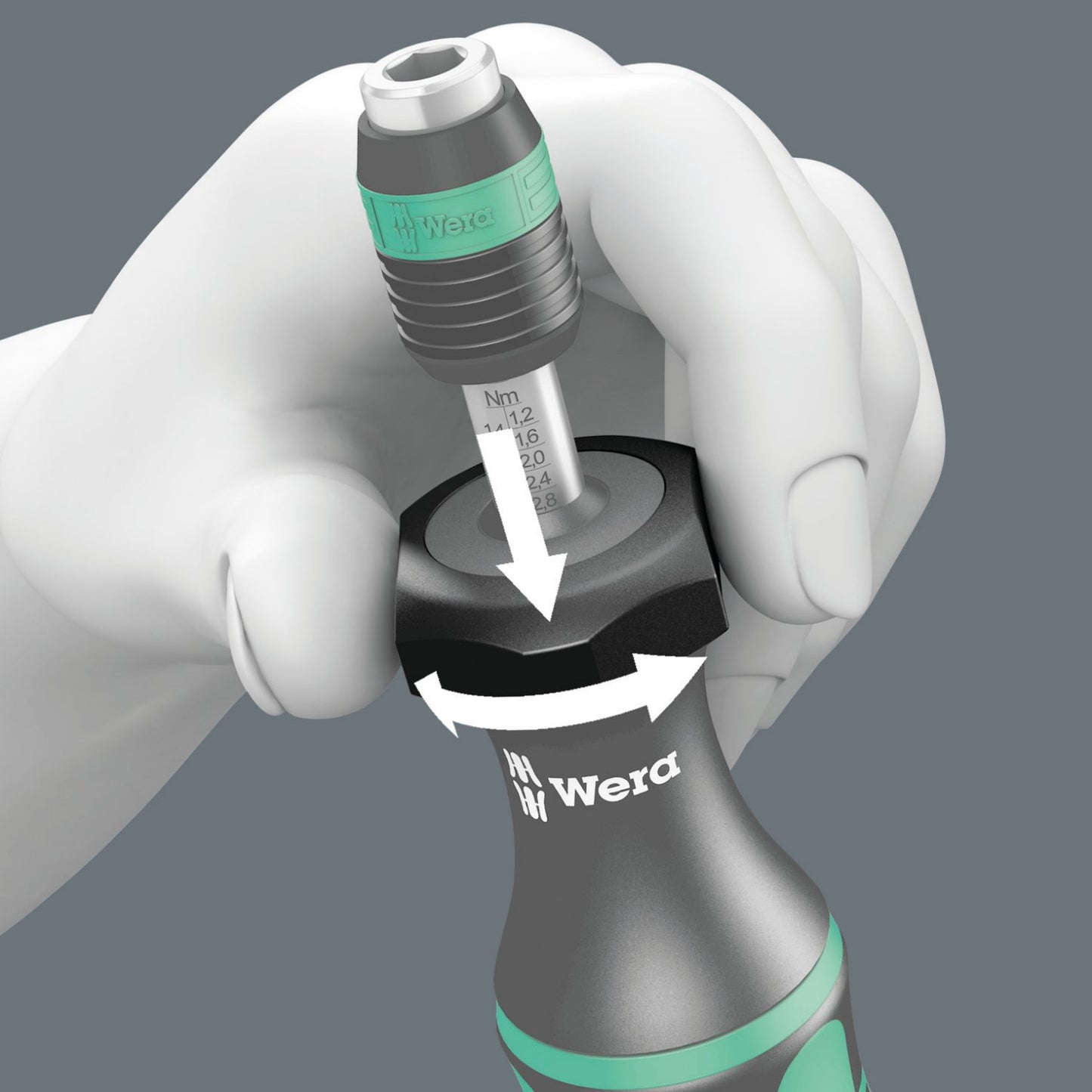 Wera 05074710001 Kraftform 7445 Hexagon Torque Screwdriver, 1/4" Head, 2.5-11.5"/lbs Variable Torque Adjustment Range