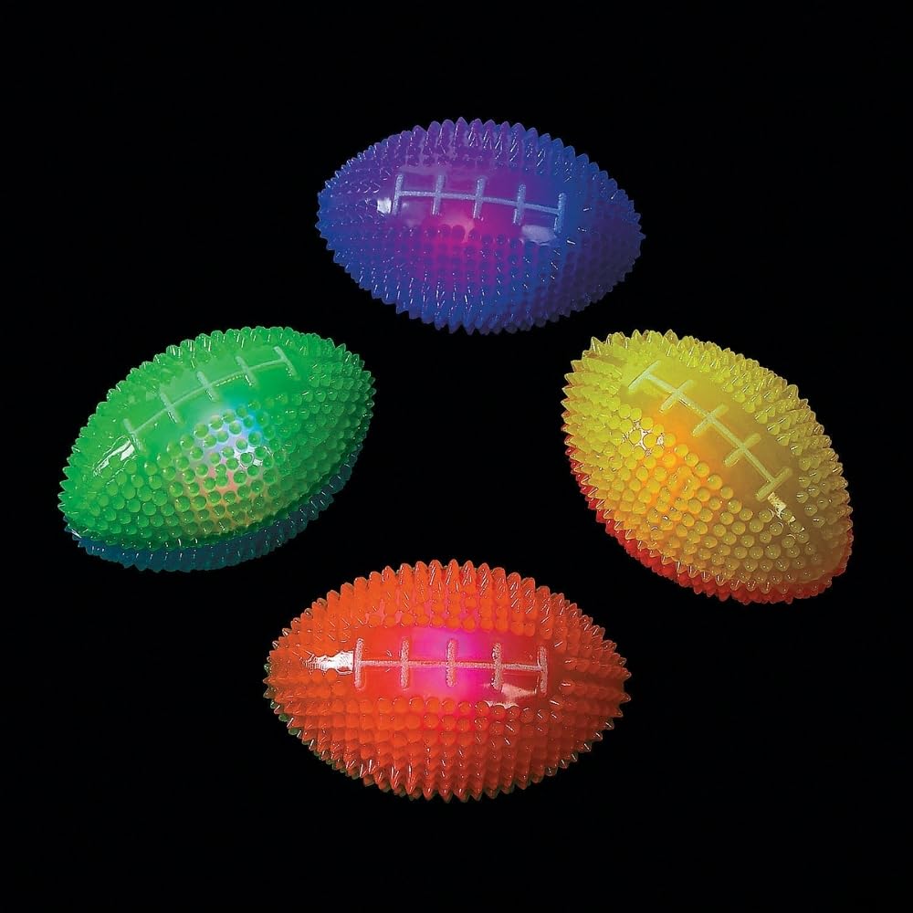 Light Up Small Footballs - Set of 12 Rubber Squishy Balls - Sports Party Favors and Active Play Toys