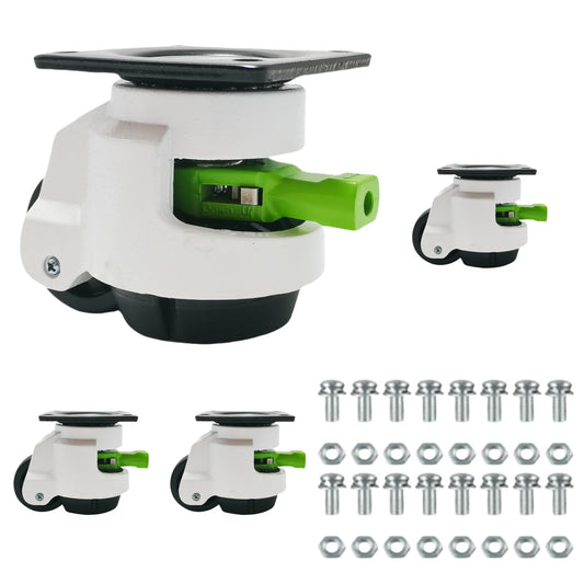 4 Pack Leveling Casters with Ratchet Handle, Adjustable Heavy Duty Casters, Retractable and 360 Degree Swivel Castors, Quiet and Floor-Friendly, for Workbench, Equipment, Swivel Castor Wheels (T60)