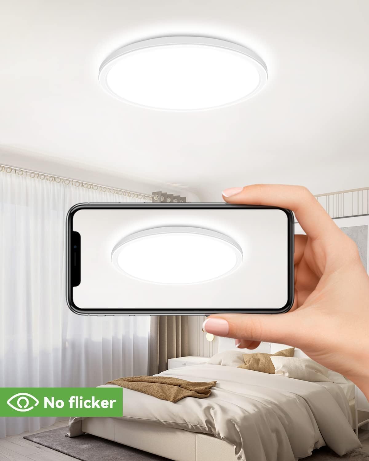 zemty 6-Pack 12-Inch LED Flush Mount Ceiling Lights, 24W 3200Lumens 5 CCT Adjustable (3000K-6500K), Round Flat Light Fixture for Bedroom Kitchen Bathroom Hallway (White)
