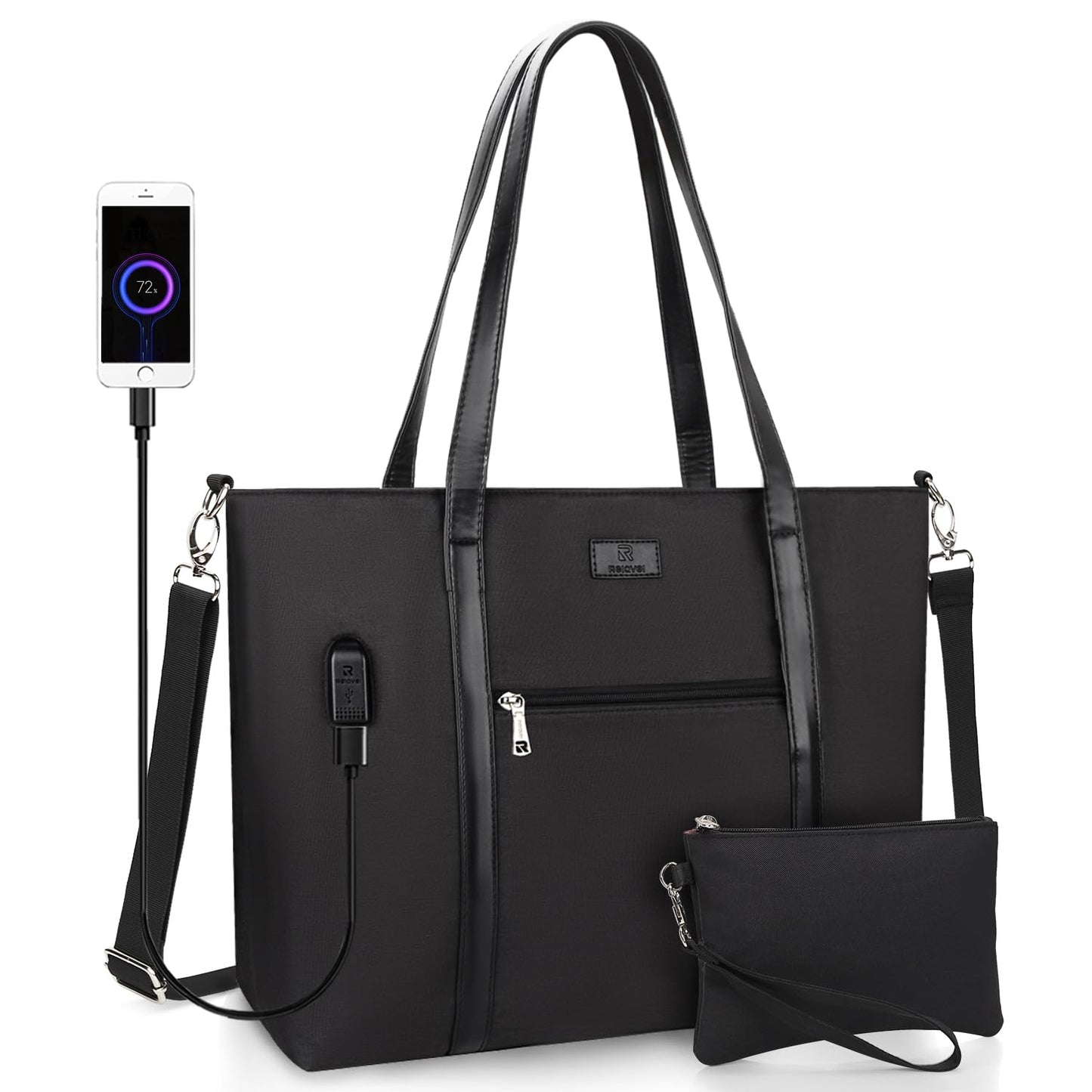 Laptop Tote Bag for Women 17.3 Inch Laptop Bag Large Teacher Tote Bag Waterproof Nylon Work Bag with Wristlet Wallet Computer Tote Bag Handbag Satchel Shoulder Bag (2pcs)