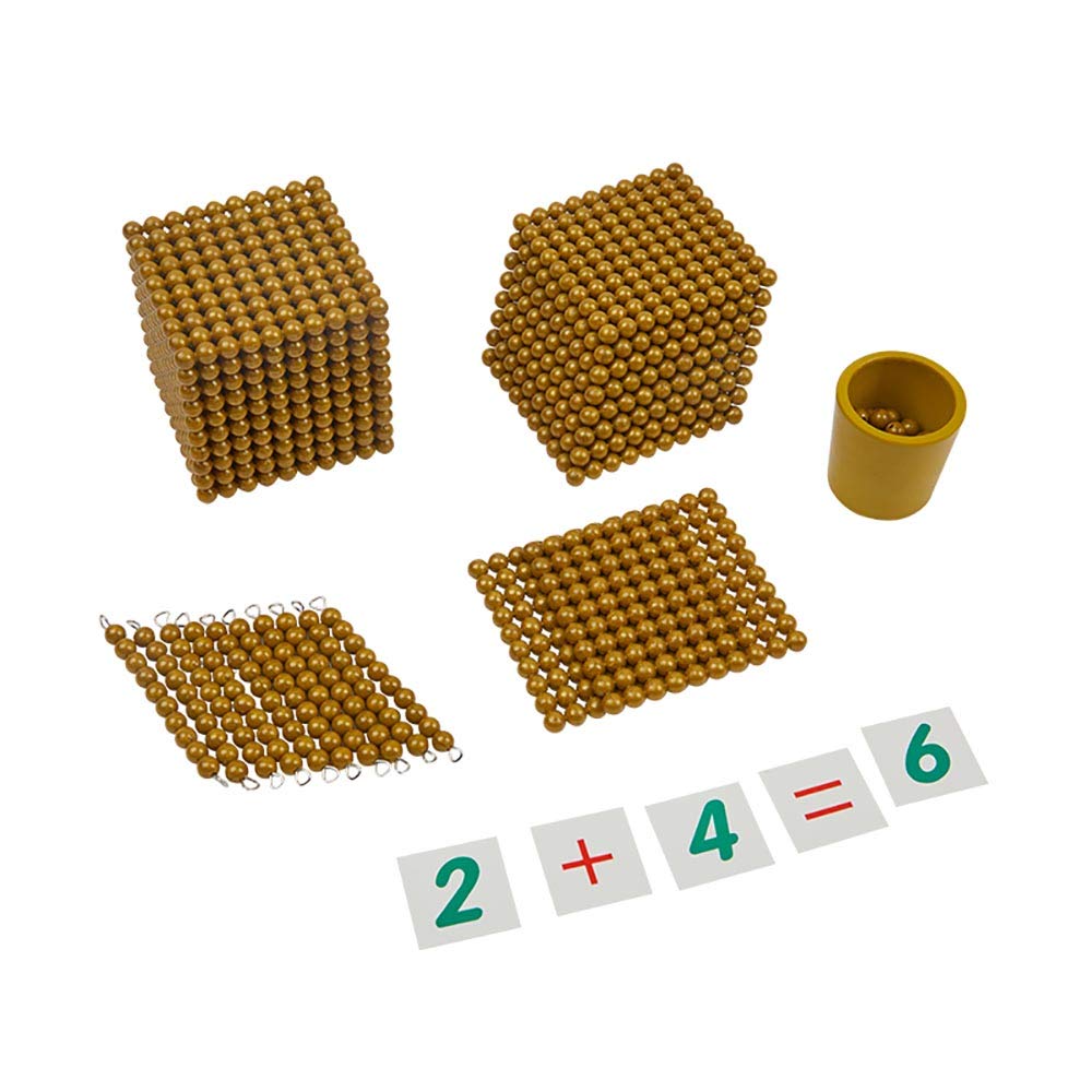 Kghios montessori toddler math beads gold beads and cards banking materials set thousand cubes decimal system math teaching materials toys