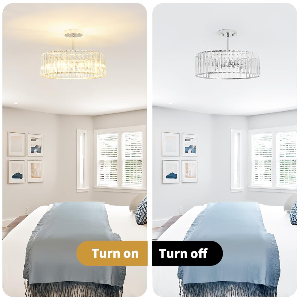 Lxybcce Modern Crystal Ceiling Light Fixture, Semi Flush Mount Ceiling Light, Chrome Hallway Lighting Fixtures Chandelier, Crystal Chandelier for Kitchen Bedroom Dining Room Closet, 5-Light, 16 Inch