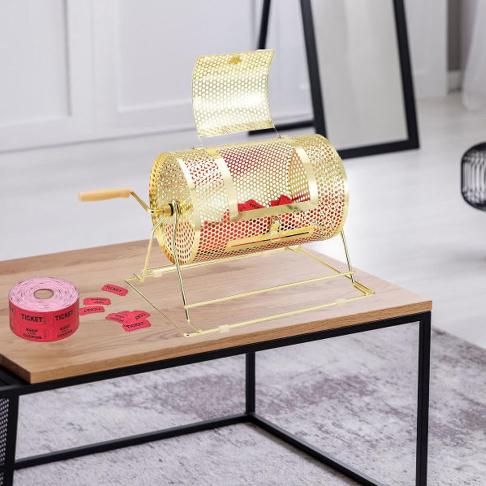 Raffle Ticket Drum - Ticket Spinner Holds Up to 2500 Tickets or 80 Ping Pong Balls for Professional Raffles or Drawings by Trademark Poker (Gold)