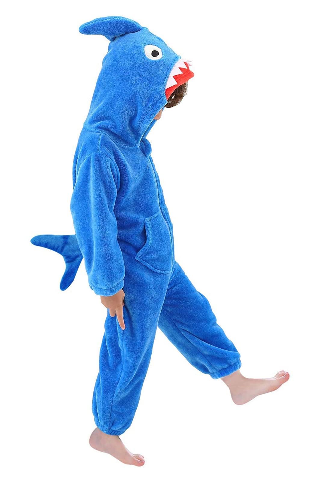LOLANTA Boys' Girls' Halloween Shark Costume Soft Animal One-piece Jumpsuit for Kids Holiday Birthday Gift (Blue, 4-6 Years)