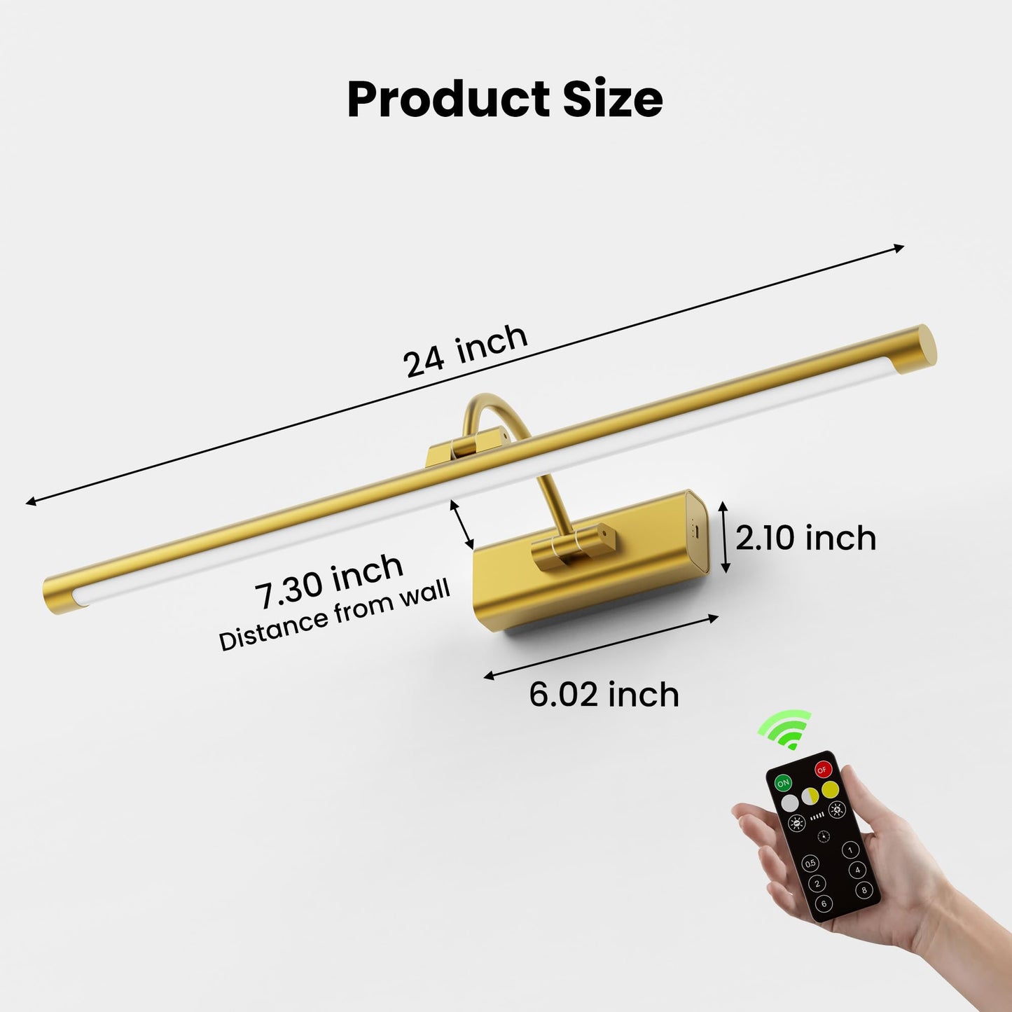 Craftersmark 24" Picture Lights for Wall with 8000mAh Battery - Brass Operated Wireless Wall Art Light with Remote Control for Large Portrait & Paintings Art