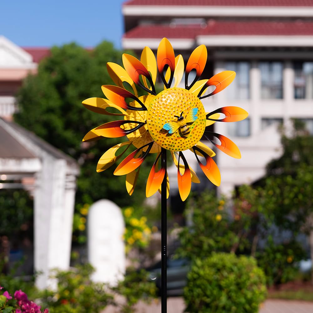 Stargarden Sunflower Wind Spinners, Large Metal Wind Sculptures, Windmill Yard Art,Sunflower Decor for Yard and Garden