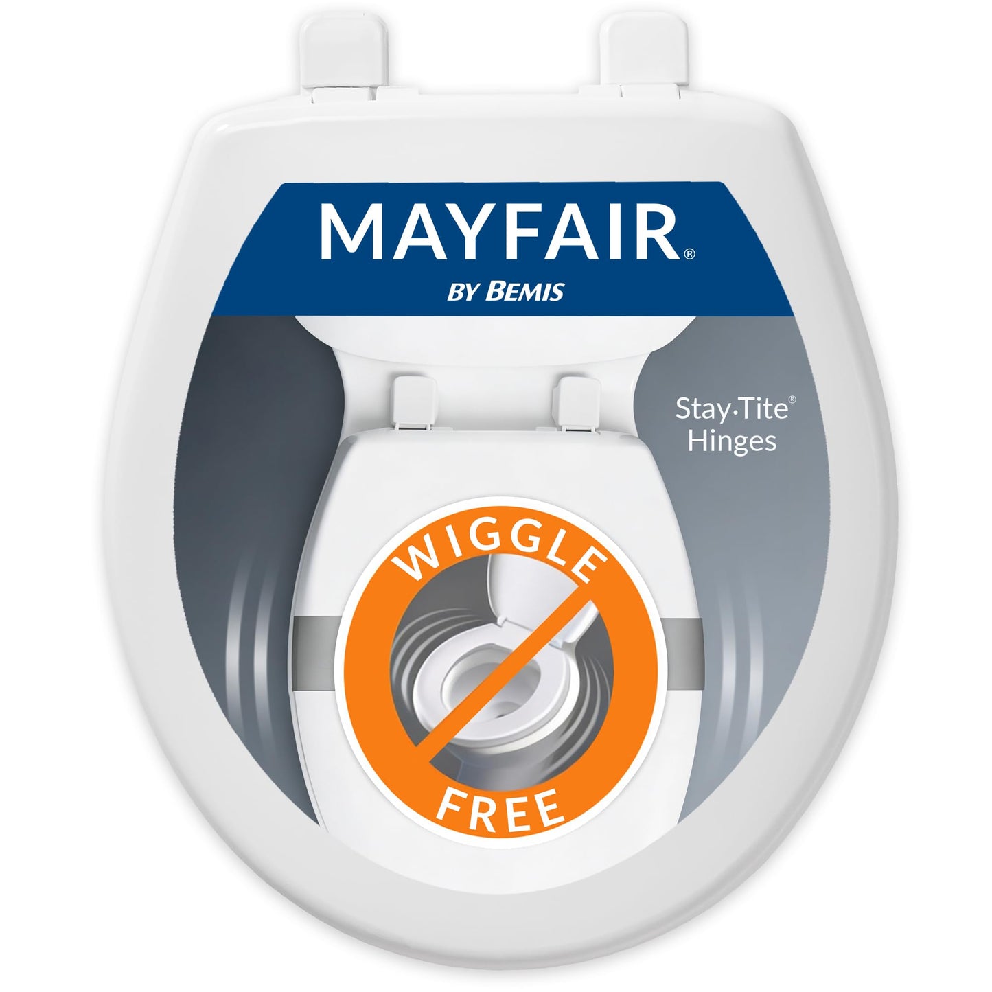 Mayfair Collins Slow Close Toilet Seat, Durable Plastic Seat with Extra Stability Bumpers and Secure Hinges, Made in USA, Round, White