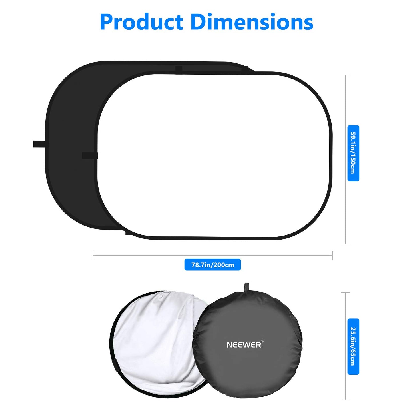 NEEWER Chromakey Backdrops, Double Sided Black Screen and White Screen, 2 in 1 Collapsible and Reversible Background for Photography, Gaming and Live Streaming, 5'×6.6'/1.5m×2m (Black/White)