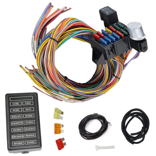 WZruibo Wiring Harness 14 Circuit Universal,Circuit Wiring Harness Kit 14 Fuse for Street Muscle Car, Hot Rod Wire Harness 12-14 Circuit Street Rod