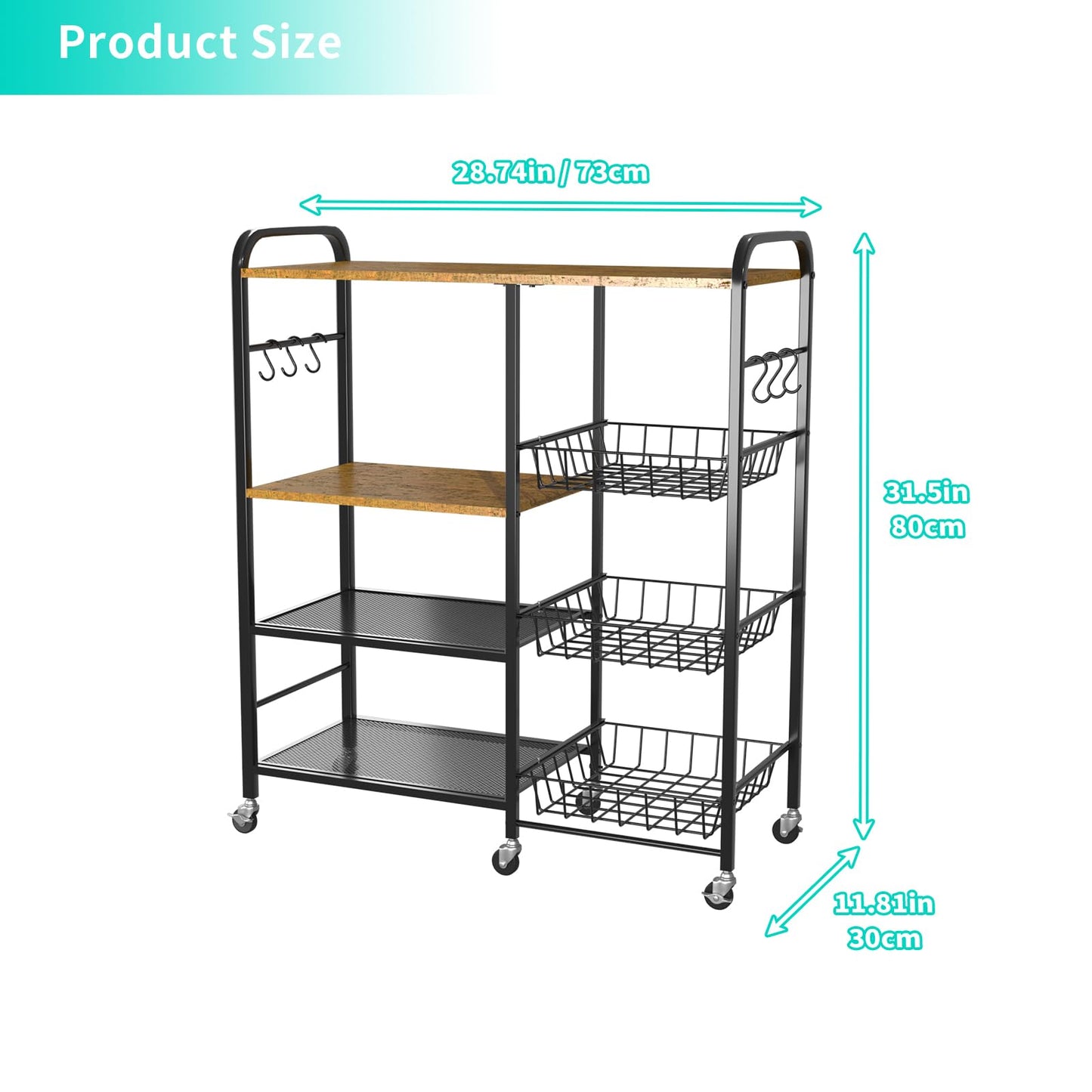 HapiRm Rolling Kitchen Microwave Cart - 4 Tier Microwave Table Stand with Pull-Out Baskets, Coffee Bar Baker's Rack with Wheels Rolling Storage Cart Organizer Shelf for Living Room Office, Balcony