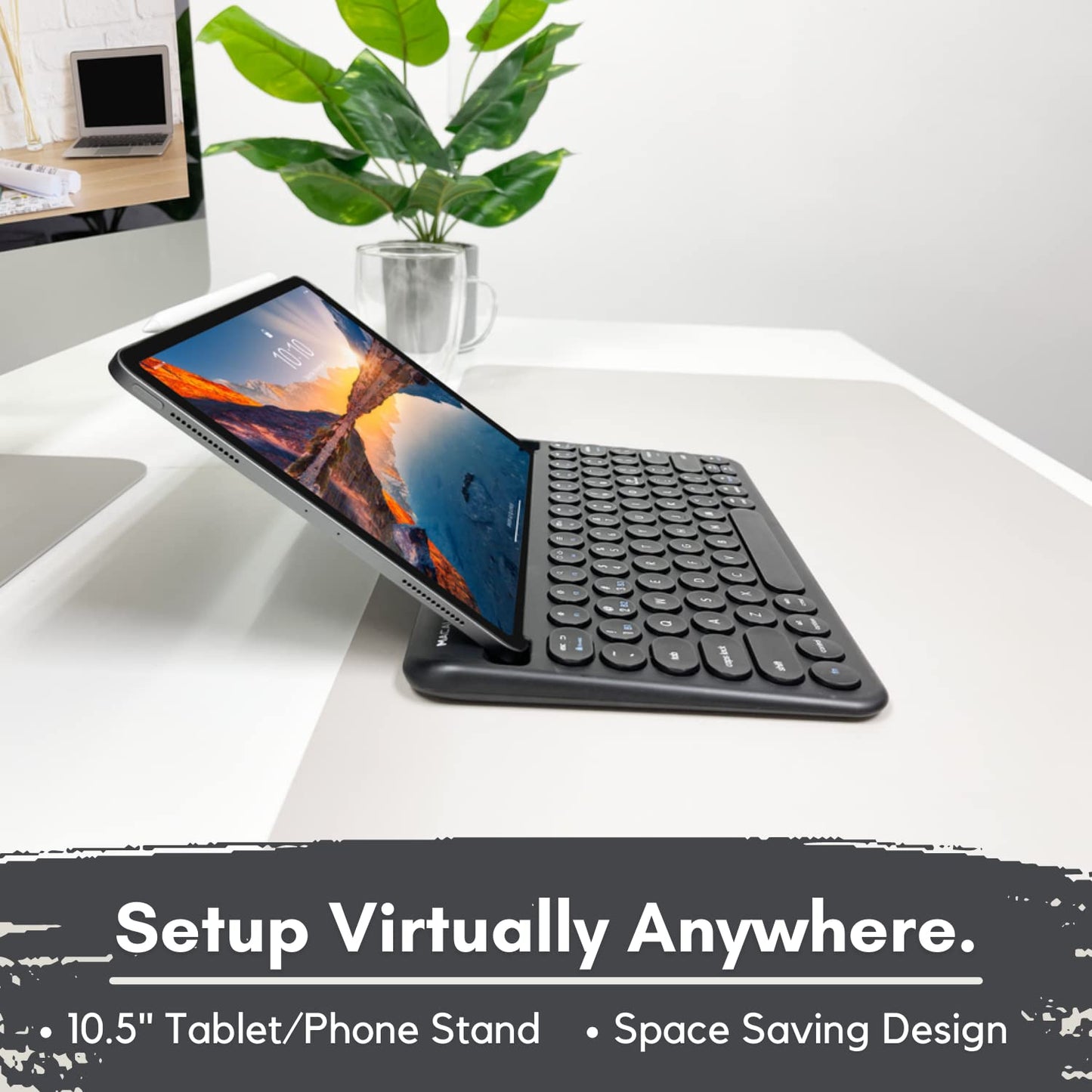Macally Small Bluetooth Keyboard for iPhone iPad and Tablet - Multi Device Compatibility - Bluetooth Tablet Keyboard (Built-in Stand/Slot) - 78 Key iPad Wireless Keyboard or Keyboard for Android Phone