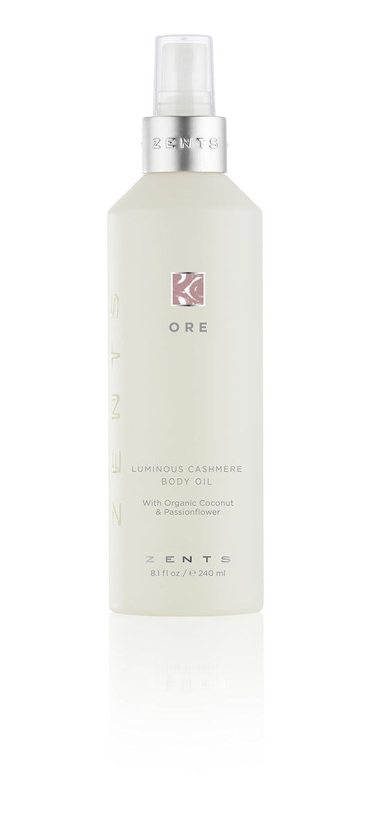 Zents Luminous Cashmere Body Oil (Ore Fragrance) | Moisturizing Body Oil with Vitamin E & Organic Coconut Oil | Softens & Smooths Skin | 8 fl oz