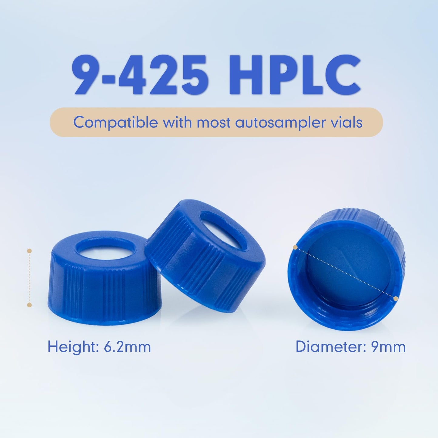 ALWSCI 1000PCS Blue 9-425 Open Top Ribbed Screw Cap, 2 ml HPLC Vial Caps, Pre-Slit 9 mm Blue PTFE/White Silicone Liner