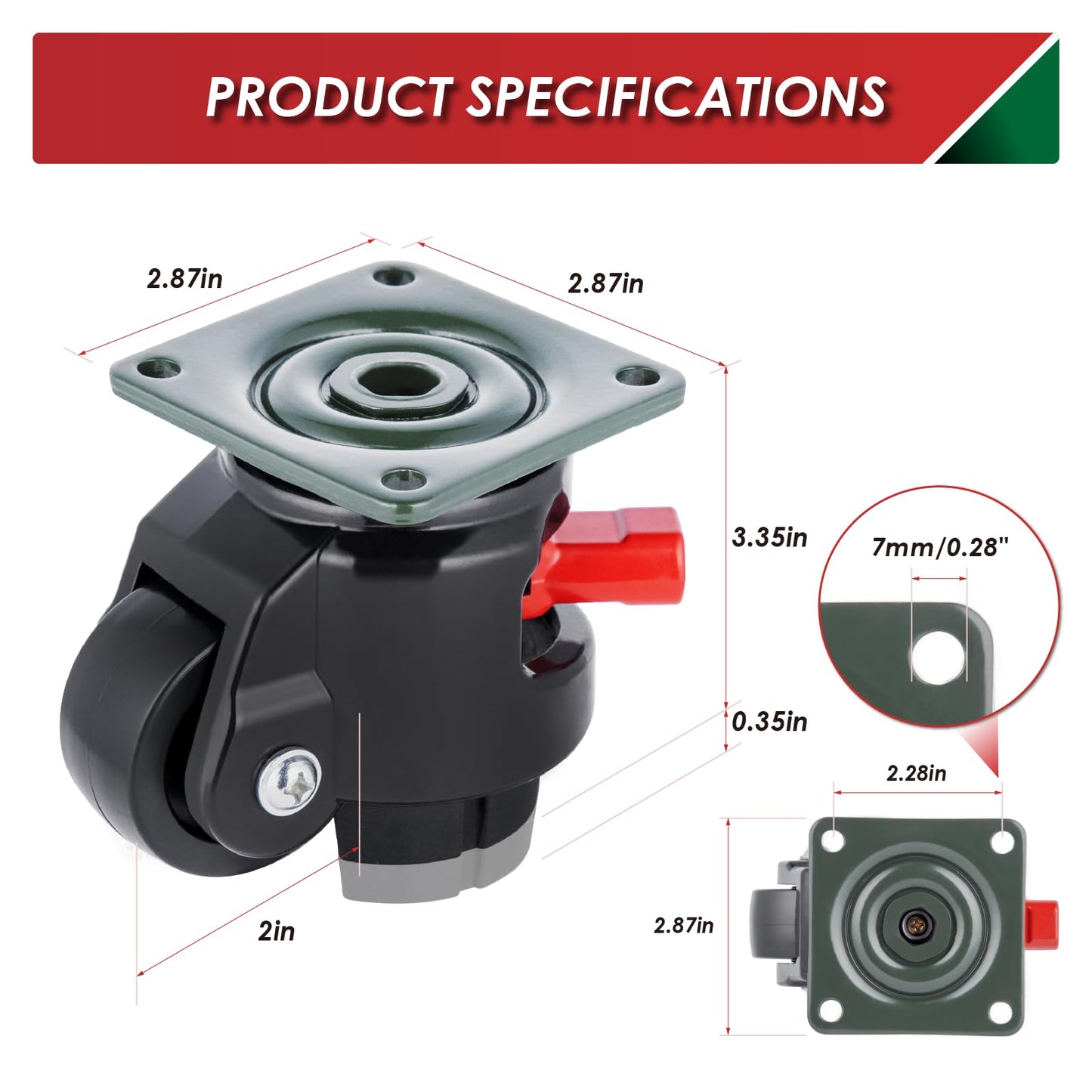 FIZAR 4 Pack Heavy Duty Leveling Casters for Workbench 2200 LBS Capacity, Upgraded Handle Design Retractable Caster Wheels Set,360 Degree Swivel Castors for Machine, Equipment, Shelves (Black)