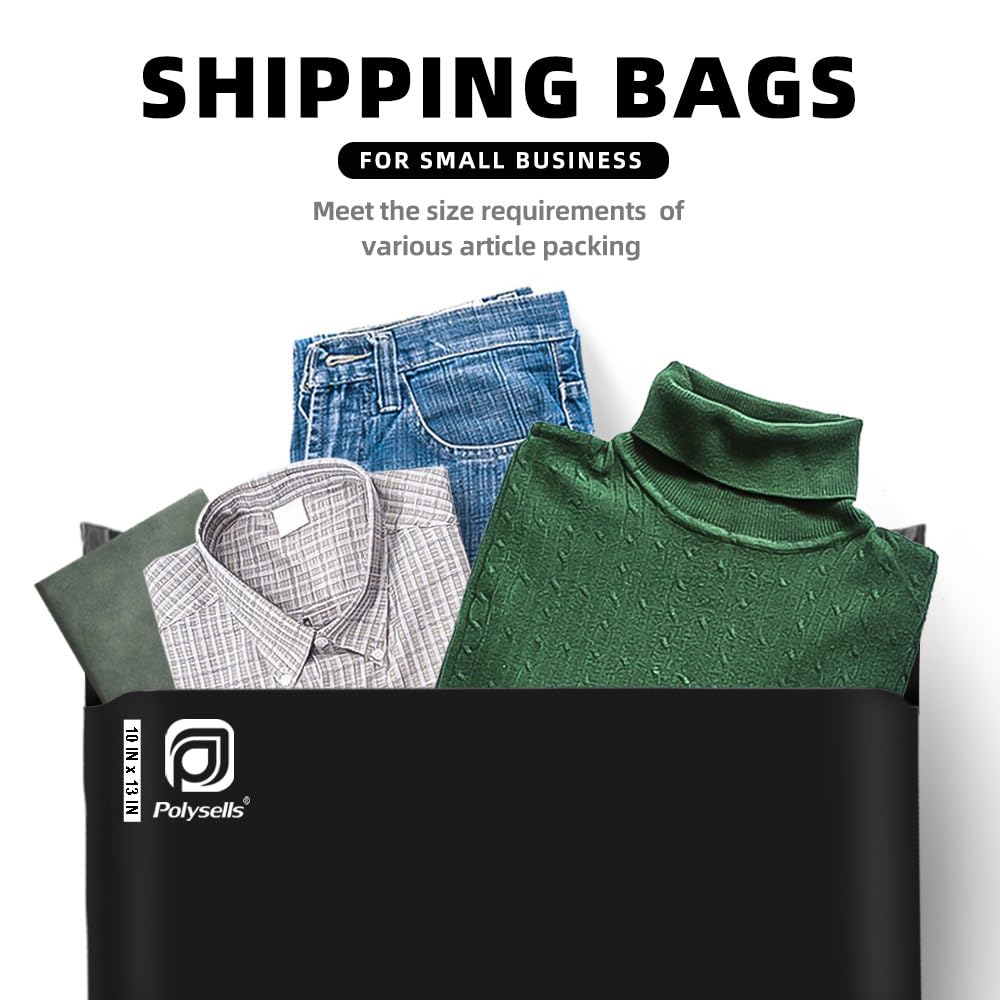 POLYSELLS 1000 pcs 10x13 Inches Black Poly Mailers Shipping Envelopes, Strong Adhesive Sealing, Waterproof, and Tear-resistant Postal Mailing Bags for Clothing, Books, and Accessories