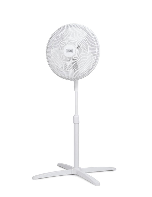 BLACK+DECKER 16-Inch Pedestal Fan, BFP16MXW, Oscillating Fan for Home and Office, Standing Fan with 3 Speed Settings, Height Adjustable with Adjustable Head Tilt, White