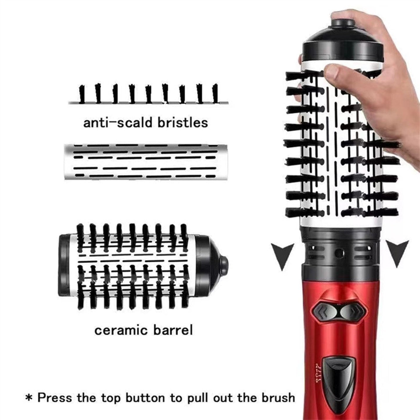 3-in-1 Hot Air Styler and Rotating Hair Dryer, Spin Hair Dryer Brush with 2 Interchangeable Brush, Anti-frizz Hot Air Spin Brush Set for Straightening, Drying, and Curling (Red)