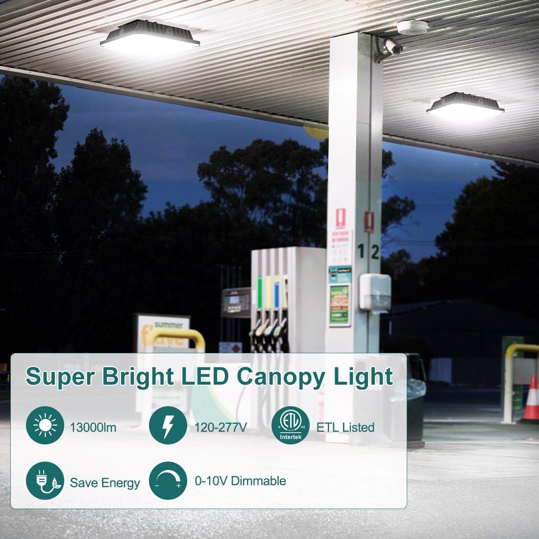 Kadision LED Canopy Light 100W (400 MH Equiv.), 10"x10" Square Gas Station Light with Selectable Wattage (100/80/60W) and CCT (5000/4000/3500K), 0-10V Dimmable IP65 Waterproof, UL Certified