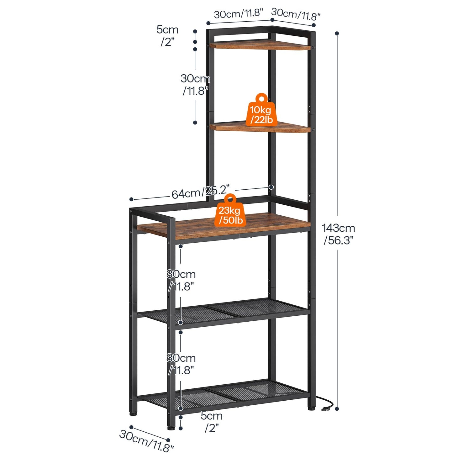 HOOBRO 5-Tier Corner Shelf Stand, Corner Shelf with LED Light, 56.3" Tall Corner Bookshelf, Display Rack Storage Organizer with Table, for Small Spaces, Living Room, Entryway, Rustic Brown BF69DCJ01