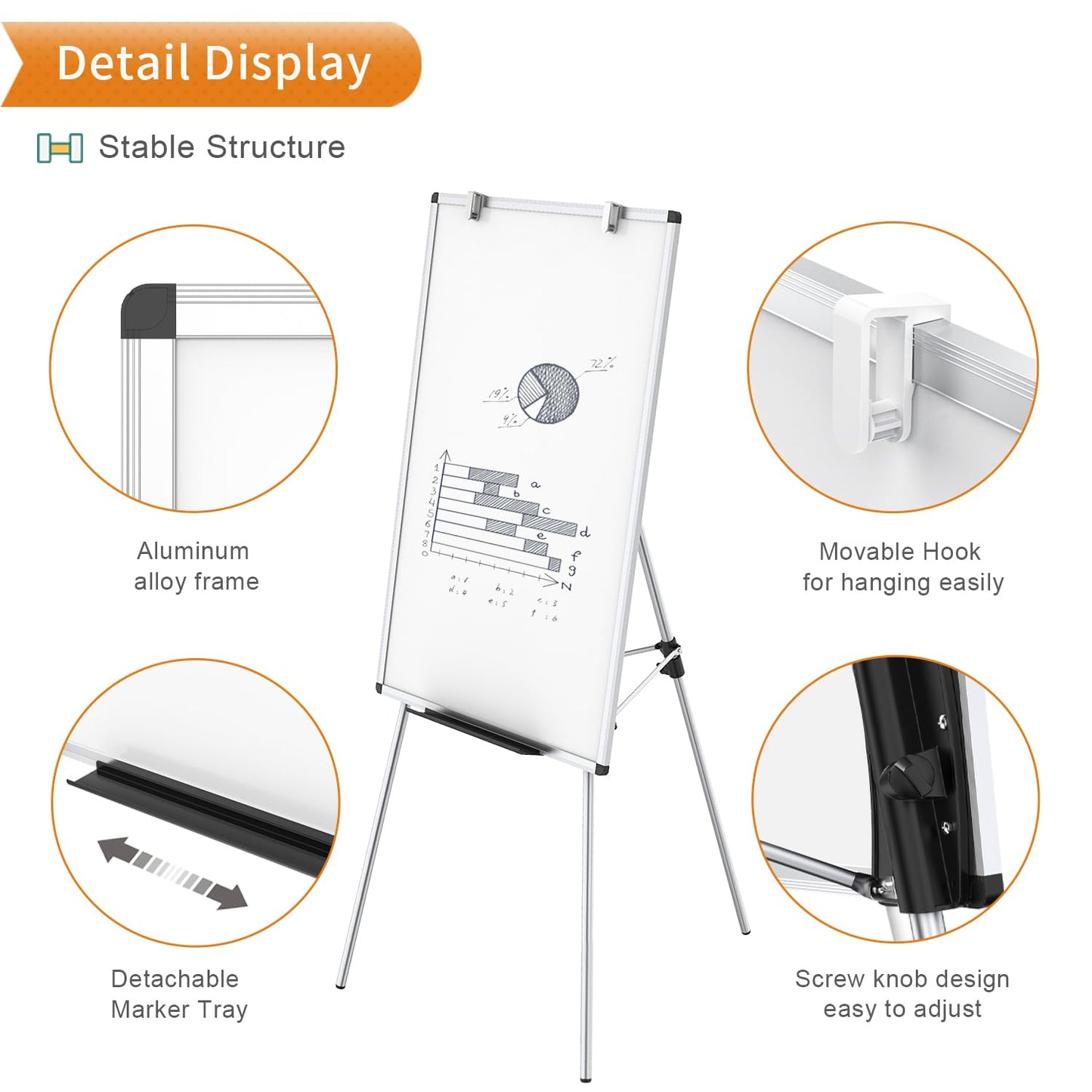 VIZ-PRO Magnetic Portable Easel Dry Erase Board, Flipchart Easel Stand Tripod Whiteboard, 24"W x 36"L
