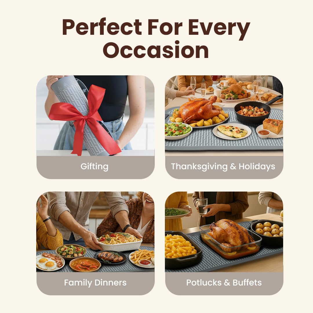 Plateful Warming Mat for Food - Food Warming Mat for Buffets Party, Electric Heating Trays/Pad Warmer for Countertop, Warm Tray to Keep Plates Hot for Kitchen, Party