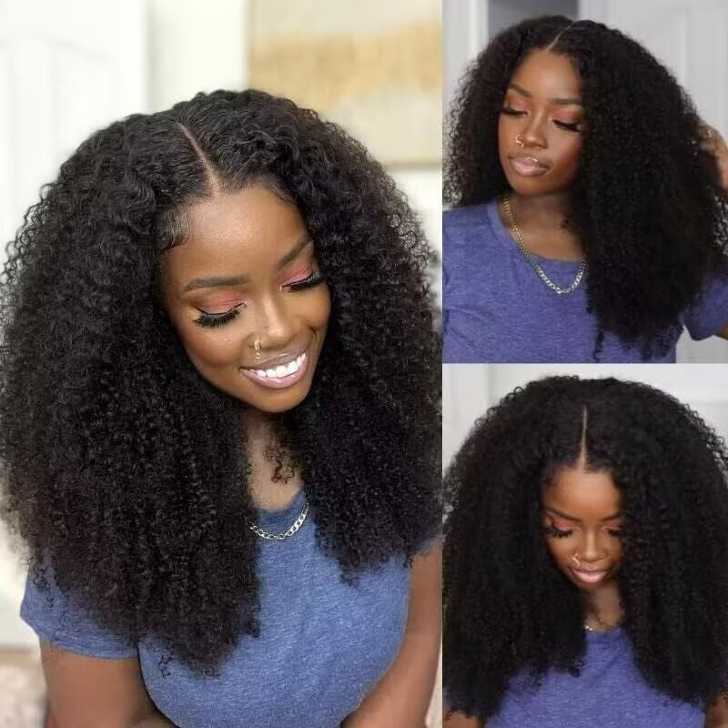 Romface V Part Human Hair Wig for Women 180% Density Brazilian Remy Curly Human Hair No Leave Out Upgrade U part Wigs Afro Kinky Curly V Part Wigs No Sew In No Glue Natural Color 16 inch