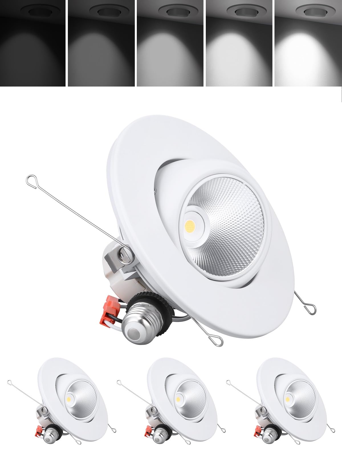 TORCHSTAR 6 Inch LED Gimbal Retrofit Recessed Light Dimmable, 5000K Daylight, 12W CRI90 Directional Eyeball Can Light, Swivel Adjustable Spotlight Downlight ETL, Pack of 4