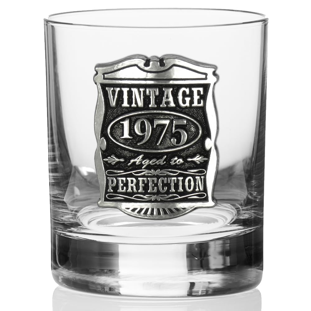 English Pewter Company Vintage Years 1975 50th Birthday or Anniversary Old Fashioned Whisky Rocks Glass Tumbler - Unique Gift Idea For Men [VIN003]