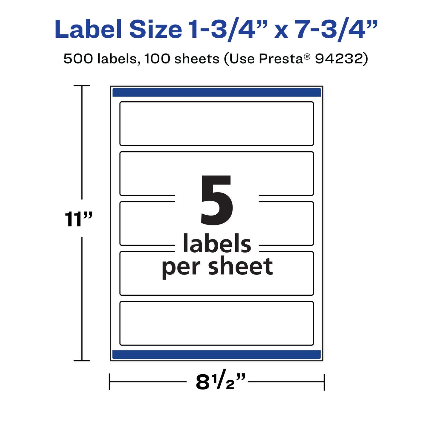 Avery Durable Waterproof Rectangle Labels with Sure Feed, 1.75" x 7.75", 500 Oil and Tear-Resistant Waterproof Labels, Print-to-The-Edge, Laser/Pigment-Based Inkjet Printable Labels