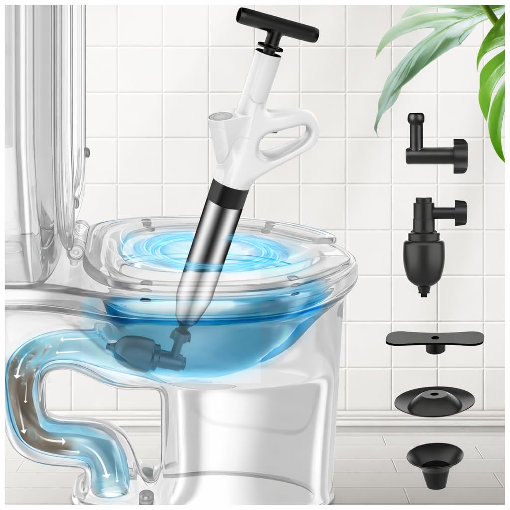 Mieaoll Toilet Plunger,High Pressure Toilet Plunger Heavy Duty,Toilet Auger Air Drain Blaster with Pressure Gauge,Toilet Unclogger for Bathroom and Plumbing Clogs