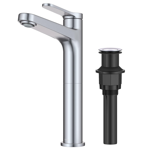 KRAUS Indy Bathroom Faucet for Vessel Sink in Chrome with Single Handle, Pop Up Drain and Supply Lines, KVF-1410CH