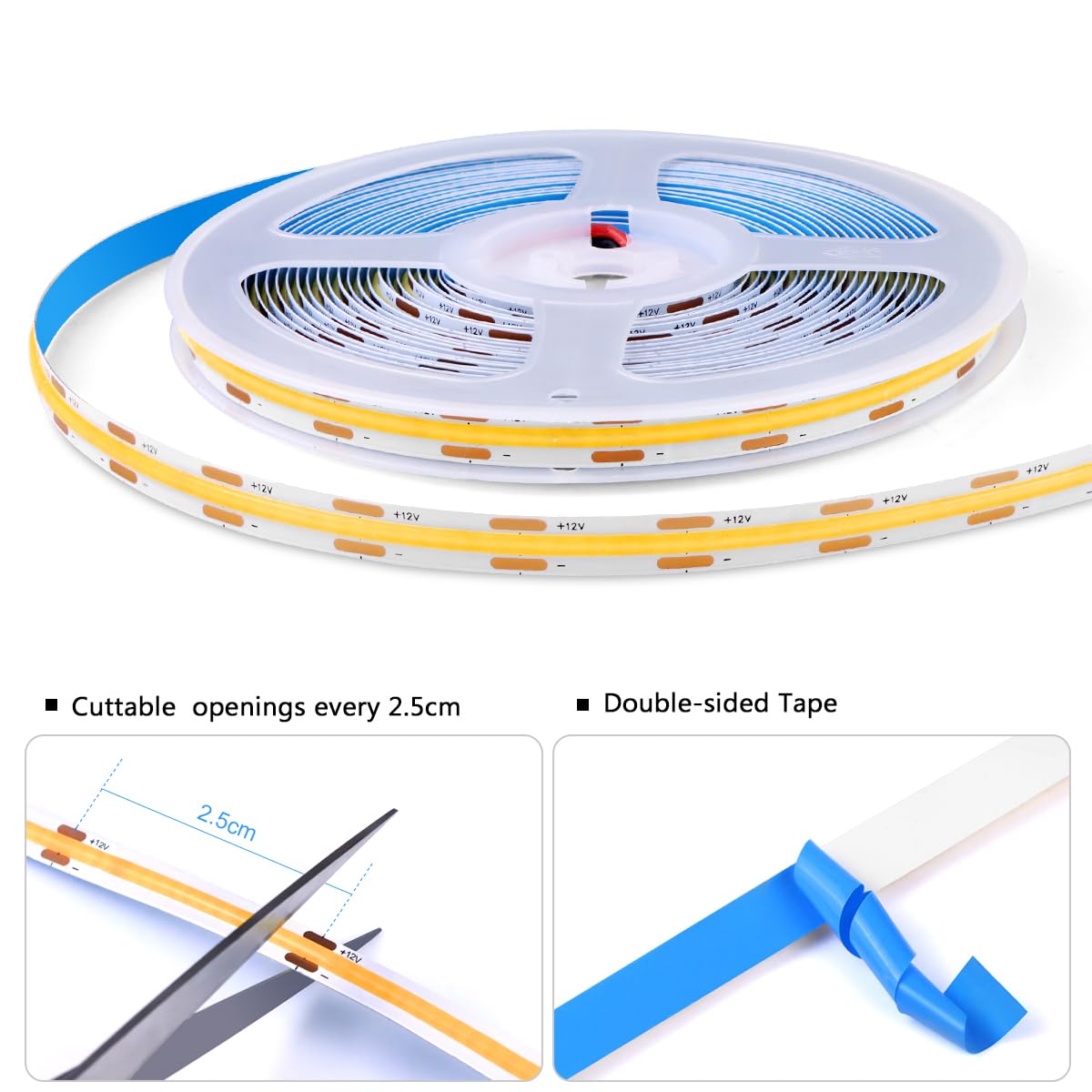 AIMENGTE 12V COB LED Cabinet Lights Strip, 6 x 3.3ft Touch Dimmable 3000K Warm White Lighting for Parallel Wood Slat Wall Panels, Display Cabinets, Wardrobes, Showcases, Shelves
