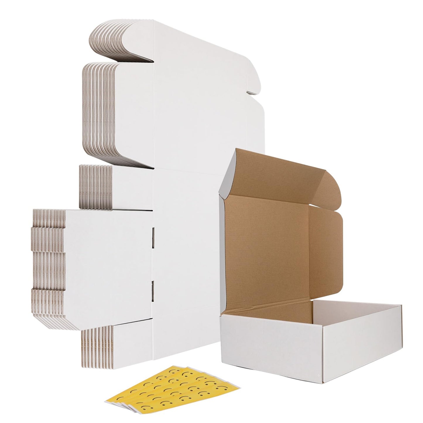 HORLIMER 13x10x4 inches Shipping Boxes Set of 15, White Corrugated Cardboard Box Literature Mailer, 15 Stickers Included