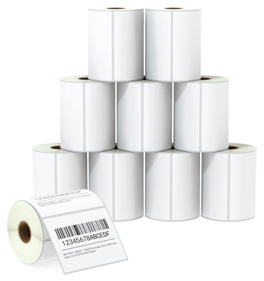 BETCKEY - 4" x 3" (102 mm x 76 mm) Shipping & Multipurpose Labels Compatible with Zebra & Rollo Label Printer,Premium Adhesive & Perforated [10 Rolls, 5000 Labels]
