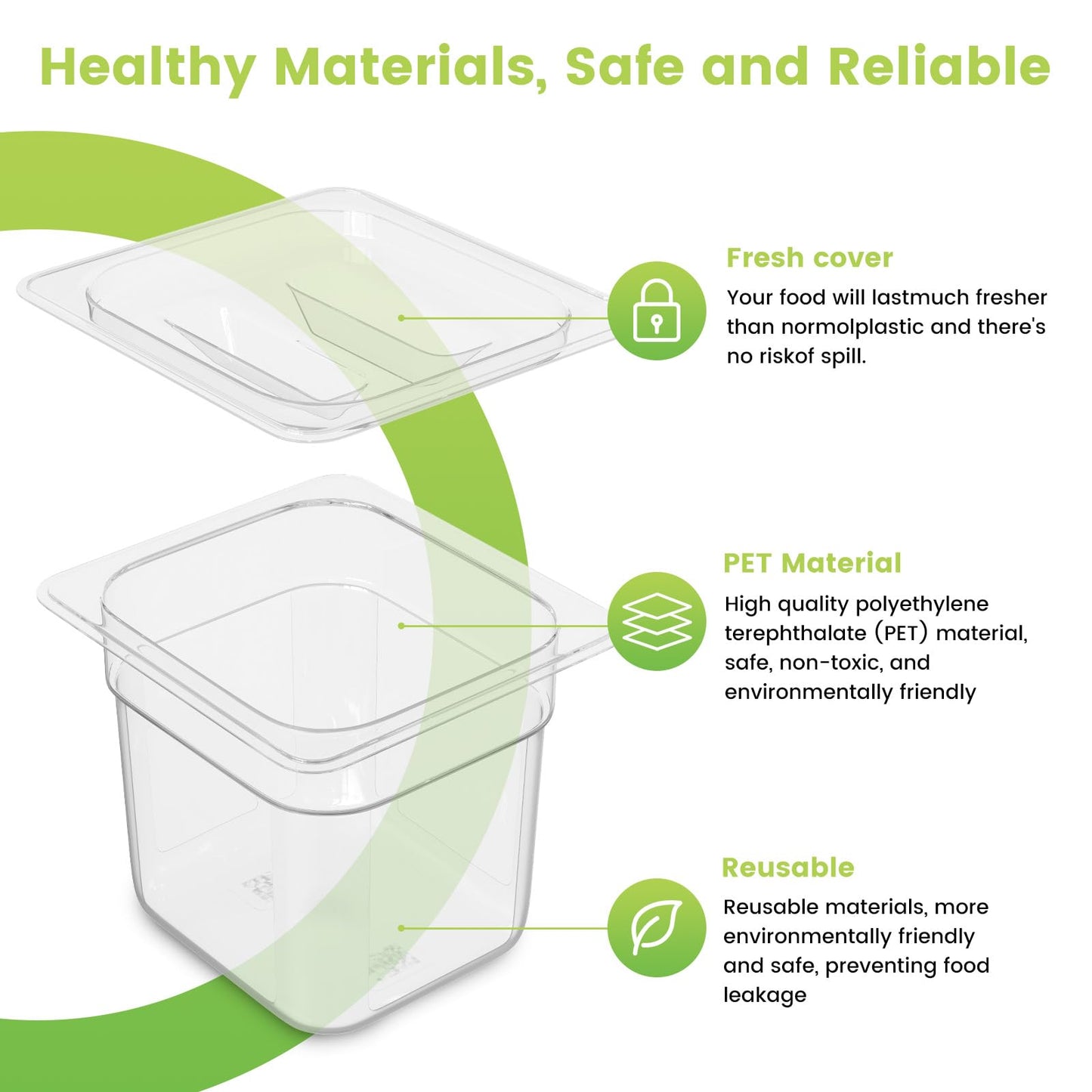 HNEDSEN 6 Pack Plastic Food Pan with Lid 1/6 Size 4 Inch Deep Restaurant Clear Food Storage Containers Polycarbonate Commercial Hotel Pans for Fruits Vegetables Beans Corns (6 PCS, 4'' Deep)