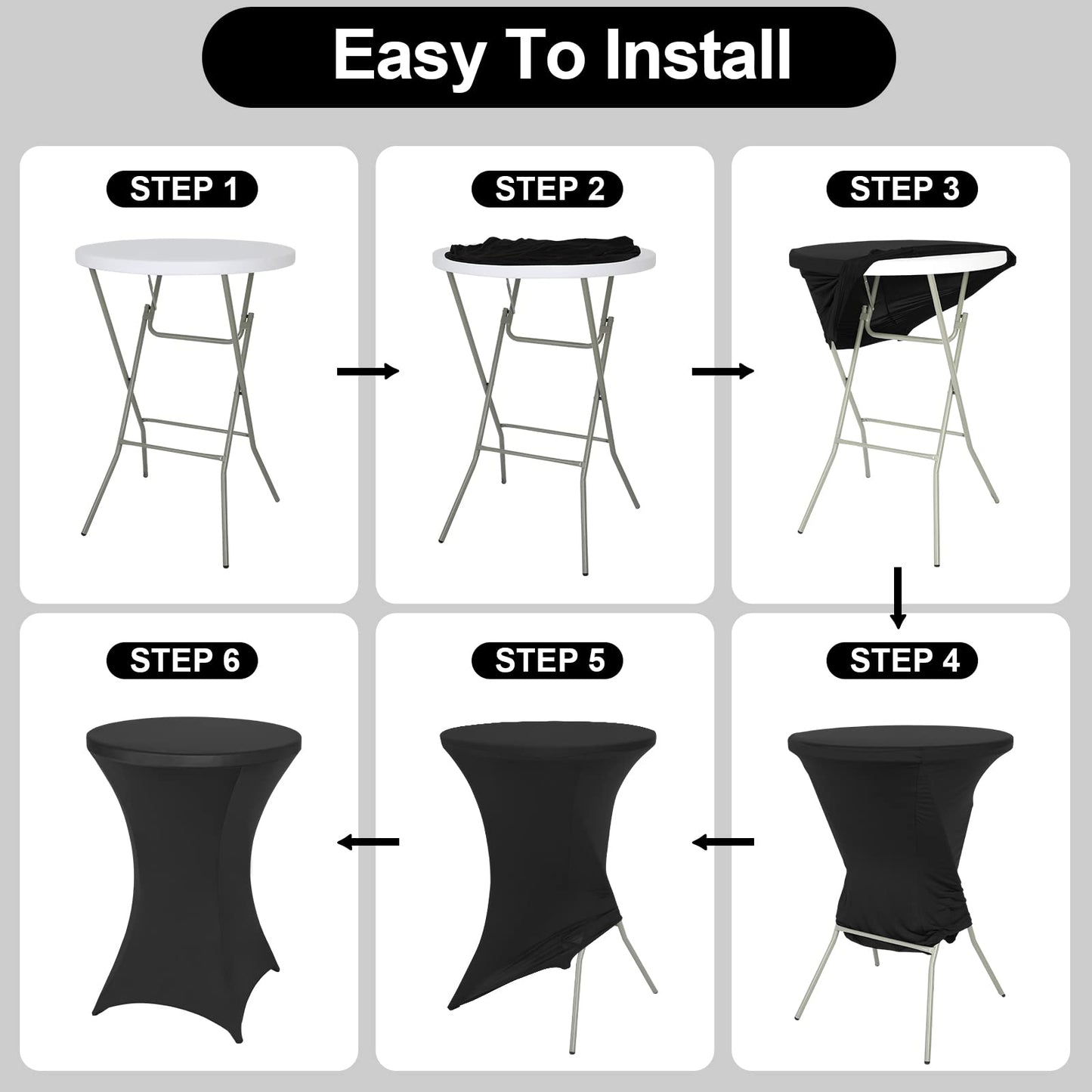 FestiCorp 6 Pack Spandex Black Table Cover, Cocktail Fitted Tablecloths, Round Highboy Stretch Table Covers Cloths for Party, DJ, Bar, Wedding, Birthday, Banquet, 30"-32" Diameter x 40"-43" Height