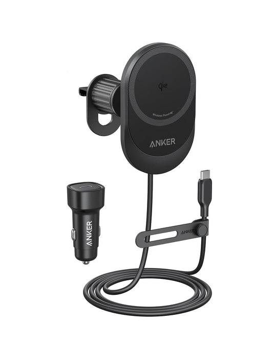 Anker MagSafe iPhone 16 Wireless Car Charger Compatible, MagGo 15W Fast Car Charger, 360° Adjustable Angle and Strong Magnets, Car Phone Holder Mount, For iPhone 16/15/14 Series (Adapter Included)