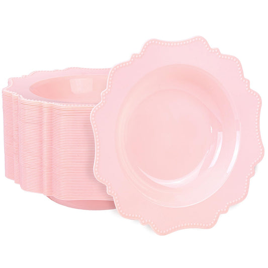 COLOSUS Pink Plastic Party Bowls (60 Pack) 12 Oz Disposable Soup/Salad Bowl, Fancy Shatterproof Dinnerware for Easter, Catering, Holidays, Weddings, and Everyday Use