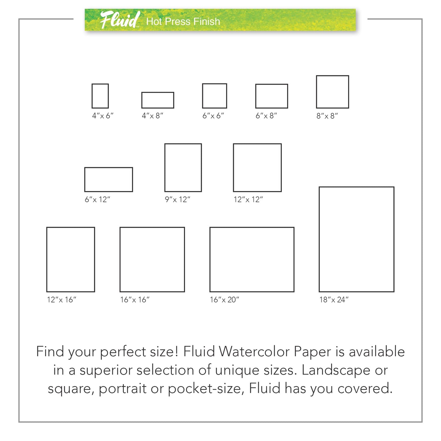 Fluid Watercolor Paper 851616 140LB Hot Press 16 x 16 Block, 15 Sheets, White