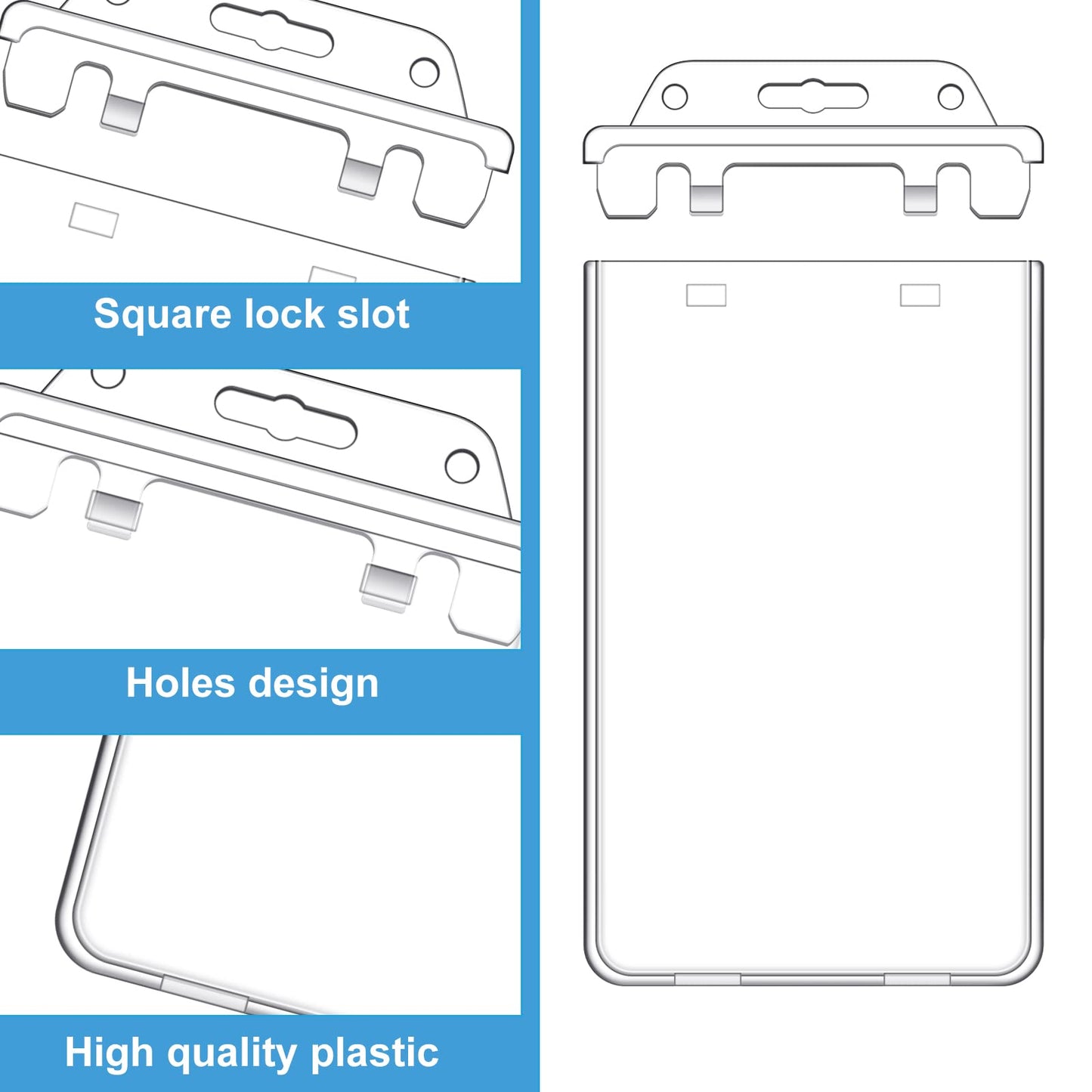Tinlade 100 Pack Permanent Locking Hard Plastic Badge Holder Vertical Clear ID Badge Holder Heavy Duty Protector Case for Office School Card Travel 2.4 x 4.2 inches