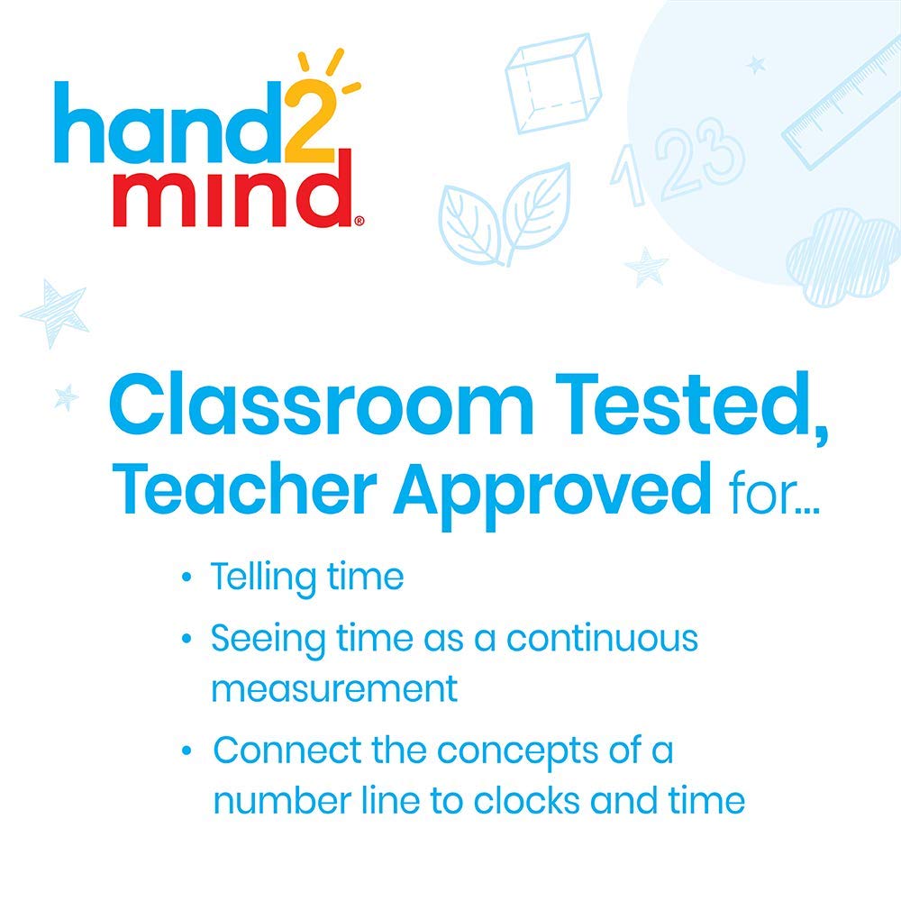 Hand2Mind NumberLine Clock™ for Kids - Math Manipulatives, Analog Clock - Kindergarten Homeschool Supplies (6 Pack)