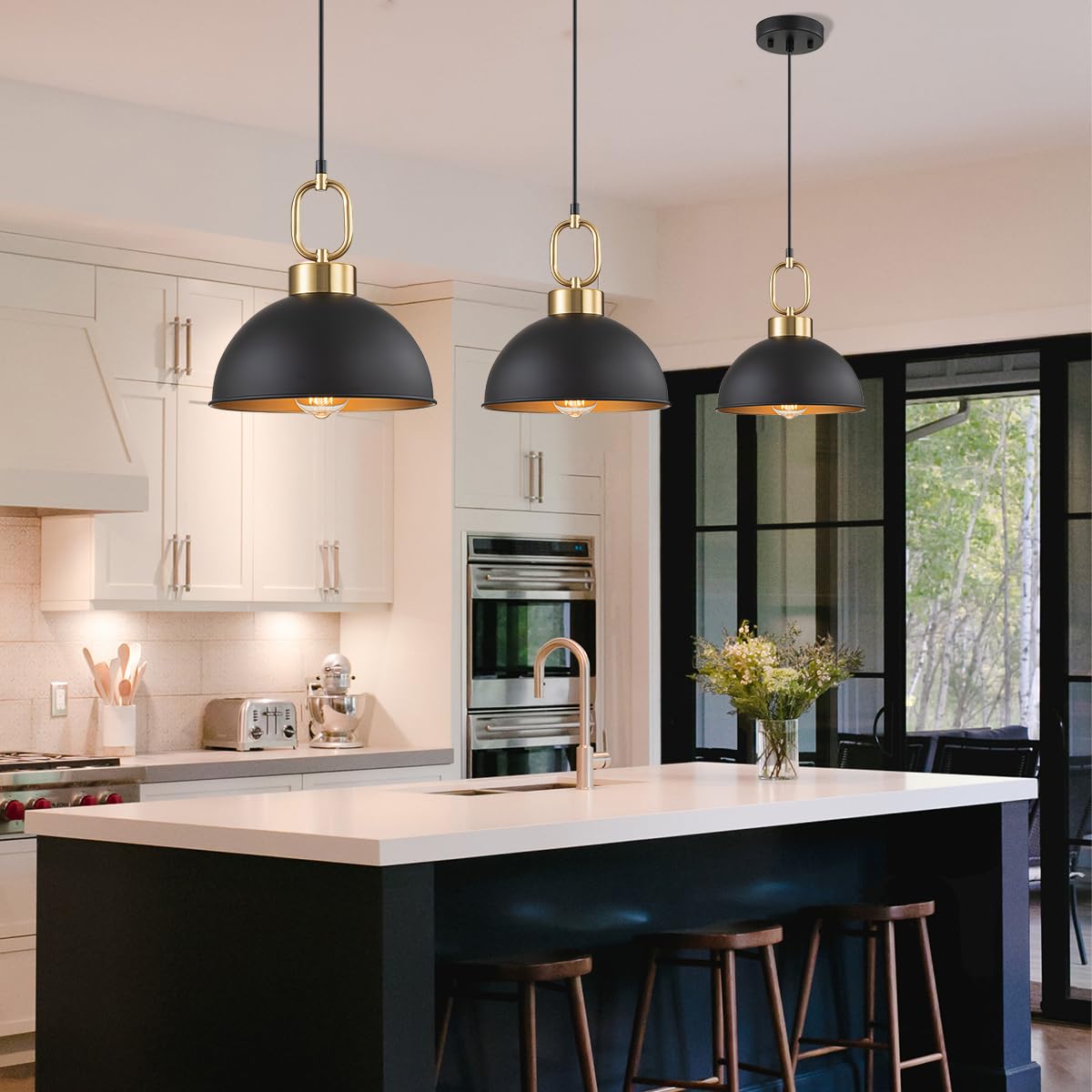 TinHon 2 Pack Black Pendant Lights Kitchen Island, 10'' Farmhouse Industrial Pendant Light Fixtures, Adjustable Height Modern Dome Hanging Light for Kitchen Dining Room Entryway Bar