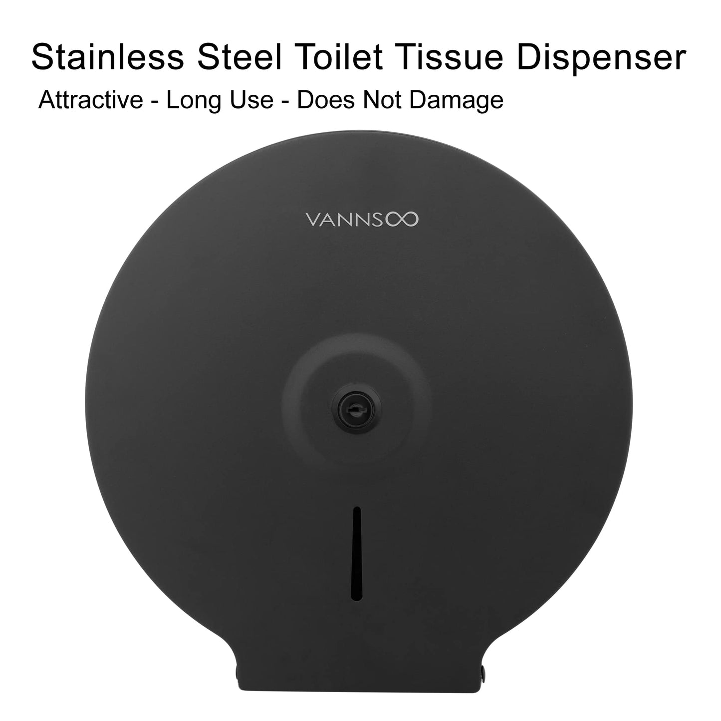 VANNSOO Commercial Jumbo Toilet Paper Dispenser, Wall Mount Stainless Steel 9 Inch Roll Toilet Paper Holder Bath Tissue Dispenser with Lock Key (Black)