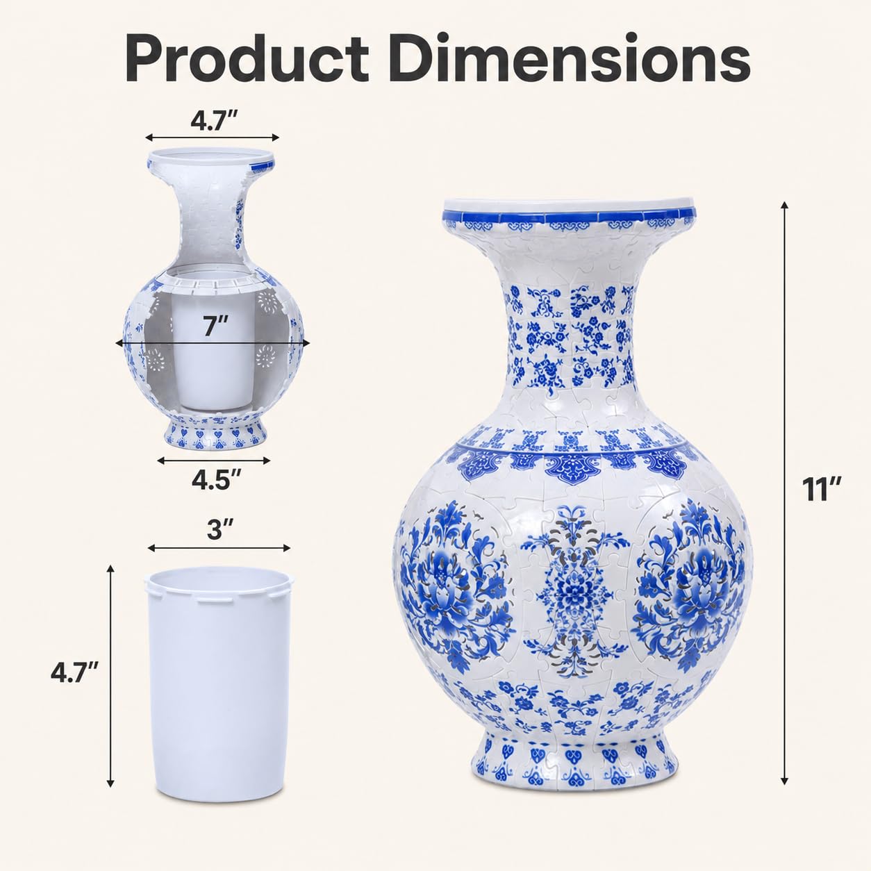 Yizhor 3D Puzzles Vase for Adults, 160 Pieces Puzzle Flower Vase for Home and Office Decor, DIY 4D Jigsaw Vase Arts and Crafts (C - 01)