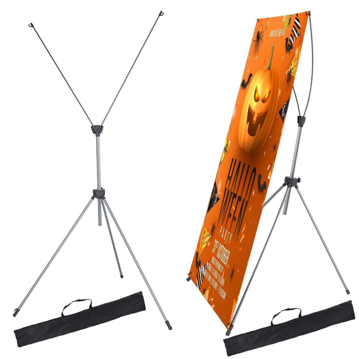 2 Pack X Frame Banner Stand Fits Any Banner Adjustable Size 23"X63" to 32"X78" with Portable Retractable Carrying Bag, Customize Banner Stand for Trade, Show Exhibition Market and Store Display