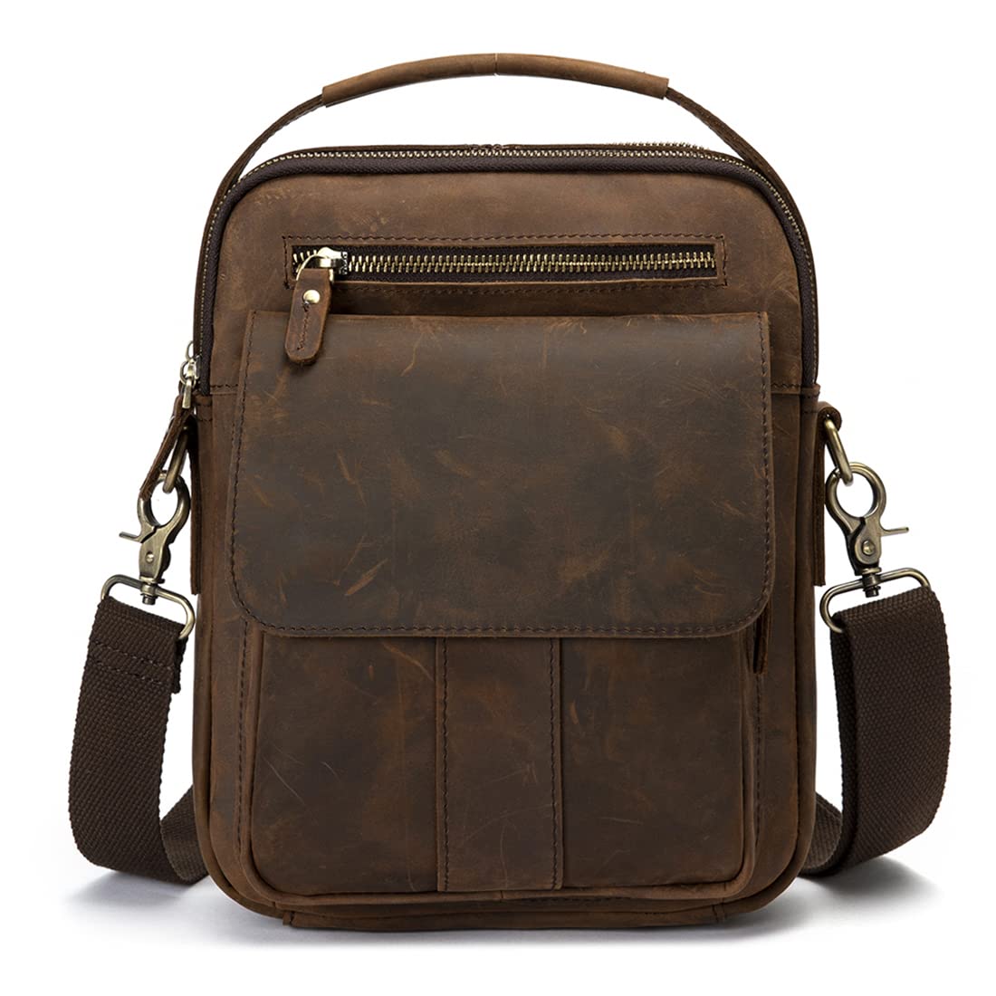 Mens Genuine Leather Sling Messenger Shoulder Cross body Satchel Bag Handle Tote Business Briefcase Portfolio (A Brown)