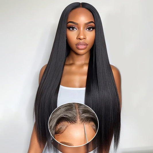 30 Inch Straight Lace Front Wigs Human Hair Glueless Wigs Human Hair Pre Plucked Pre Cut 6X4 Straight Wigs Human Hair HD Lace Closure 200% Density Wear and Go Natural Color Black Wigs for Women
