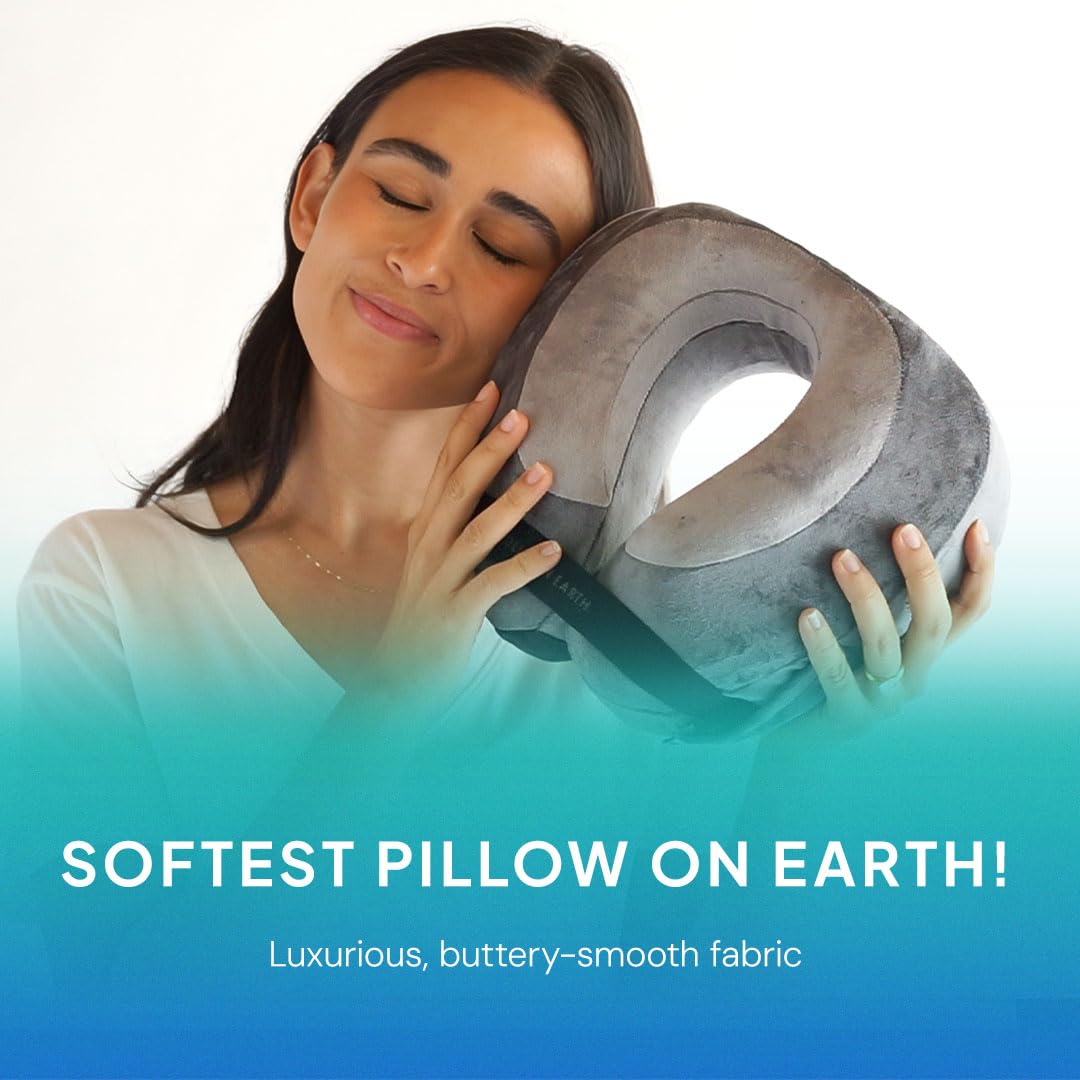 Softest Neck Pillow Ever for Travel – Evolution Earth Deluxe – 360° Head, Neck and Chin Support for Sleeping – Sustainable Memory Foam - Removable, Washable Cover with Compact Carrying Case (Wind)